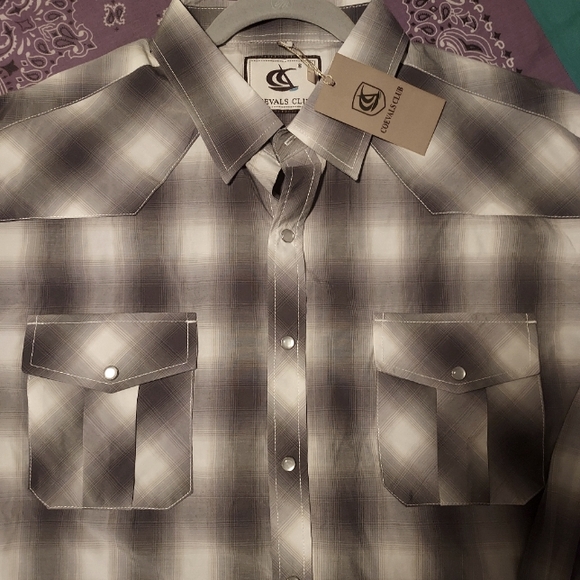 Men's long sleeve grey plaid snap up shirt - Picture 6 of 9